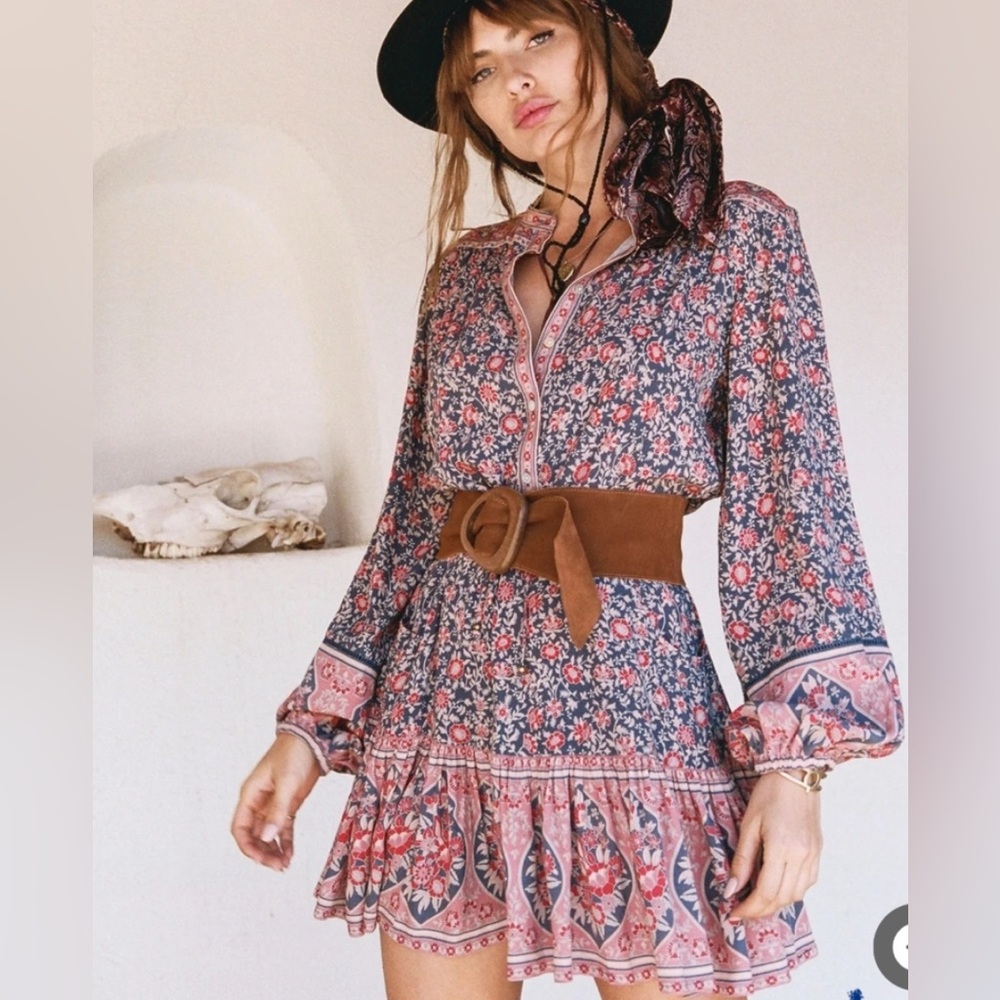 SPELL & THE GYPSY Jasmine Playdress mini dress Navy Blue Floral Small